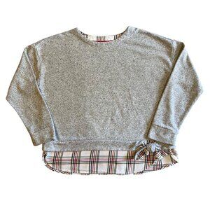 IZOD Women's Long Sleeve Tie-Front 2-Fer Sweatshirt Plaid Underlay Size XXL